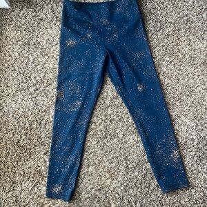 Blue Leggings with Gold Splatter Design